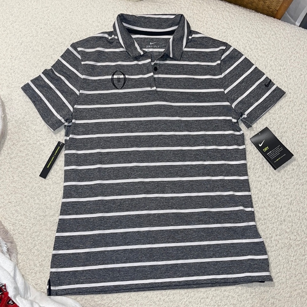 NWT Nike Dri-fit polo football logo Gray and stripes Medium